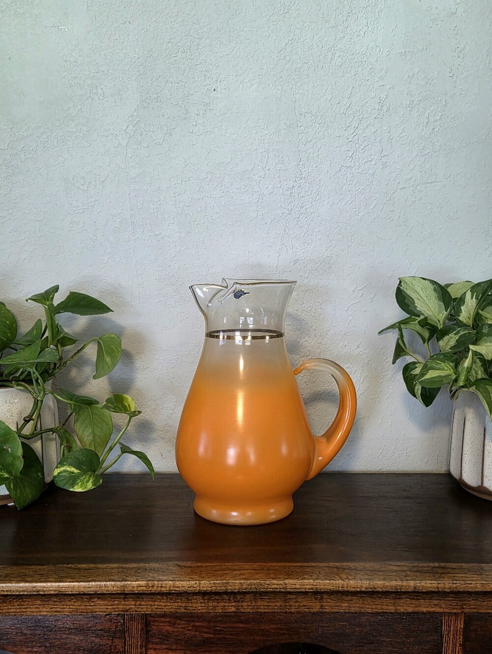 Vintage West Virginia Glass Handmade Orange Blendo 2 Quart Pitcher